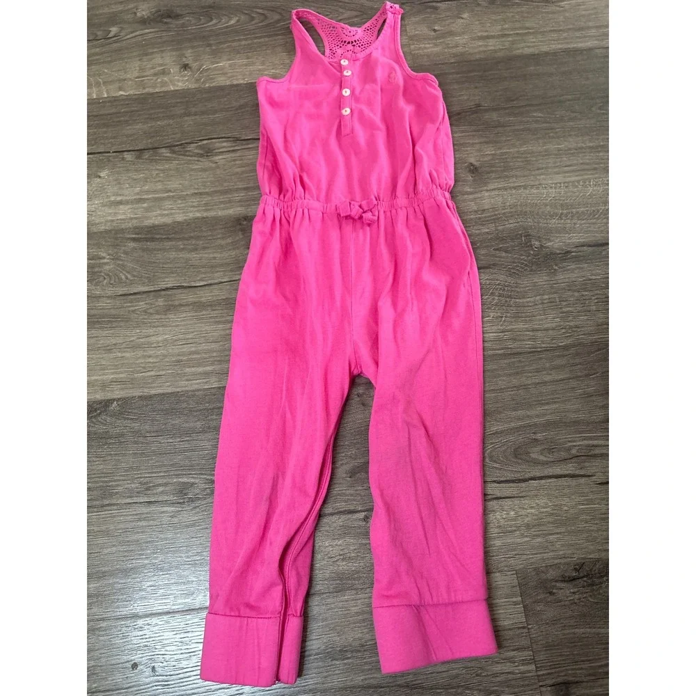 Ralph Lauren‎ Baby Girl Hot Pink Crochet Back Jumpsuit Romper 18M Sleeveless